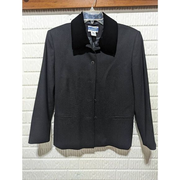 Pendleton Women's Black Wool Swirled Velvet Removable Collar Blazer Size 12 - Picture 1 of 8